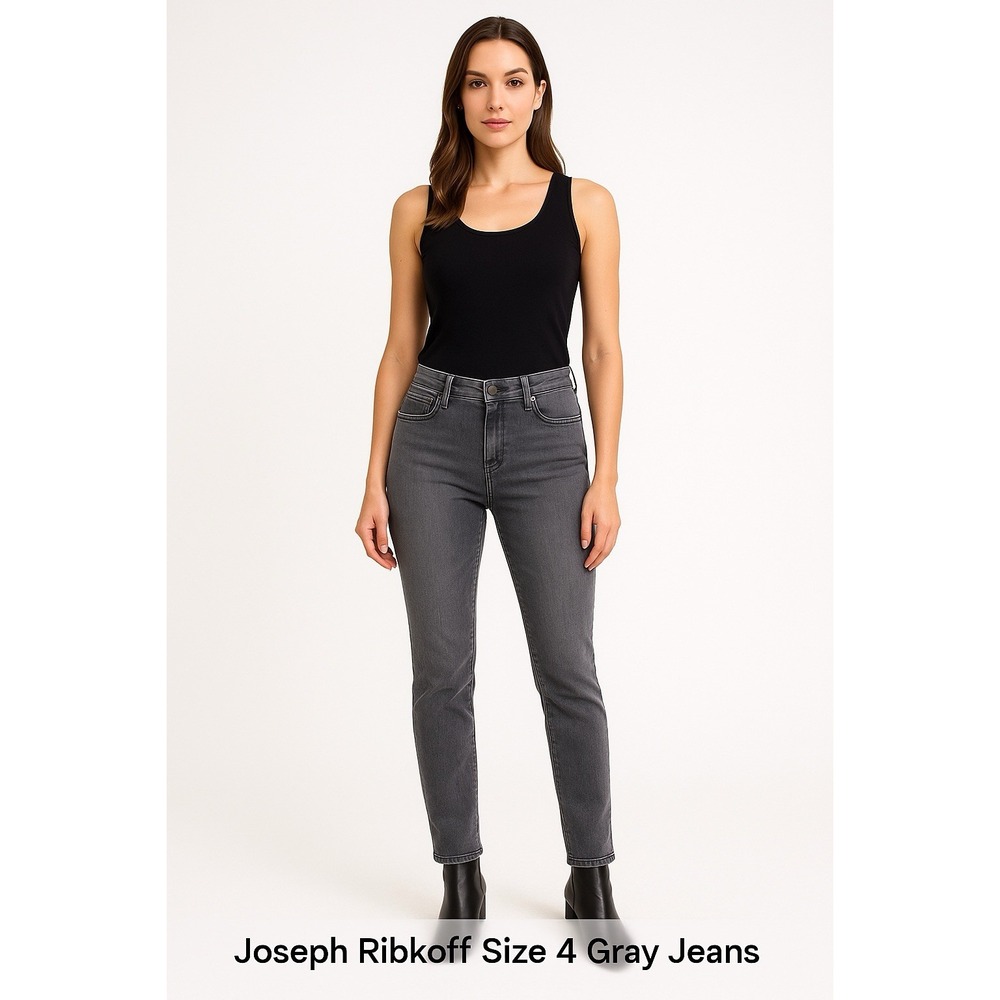 Joseph Ribkoff Size 4 Gray Slim Straight Jeans Minimalist Soft Stretch Denim #56